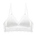 Minimalist white lace triangle cup bra set with hollow floral hem and adjustable straps - White Top