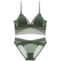 Completo intimo in pizzo verde scuro stile francese con reggiseno a triangolo senza ferretto - S / Set Verde Smeraldo