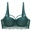 Lace push-up bra in dark green with double shoulder straps and full coverage design - 70A / Dark Green