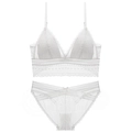 White French lace lingerie set featuring a soft triangle bralette and matching panties - S / White