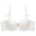 Reggiseno francese in pizzo bianco con fiocchi eleganti e dettaglio pendente dorato - 70A / Bianco