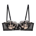 French lace embroidery bra in black with delicate floral mesh and adjustable straps - 70B / Black