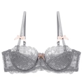 Reggiseno a balconcino in pizzo grigio stile francese con coppe sottili in cotone - 70A / Grigio