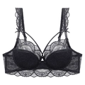 Spitzen-BH für Damen in Schwarz mit dekorativen Kreuzträgern und floralem Blumenmuster - 70A / Schwarzes Oberteil