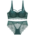 Ensemble de lingerie en dentelle avec soutien-gorge push-up et culotte vert foncé - 70A / Haut Et Bas / Vert Foncé