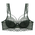 Soutien-gorge en dentelle vert foncé avec larges bretelles et détail croisé élégant - 70A / Hauts / Vert Foncé
