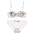 French style white lace lingerie set with floral embroidery and sequins accents - 70B / White