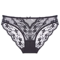 Slip sexy in pizzo nero da donna con pannelli in rete velata e dettaglio fiocco piccolo - S / Nero
