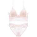 Französisches Spitzen-Dessous-Set in Hellrosa mit bügellosem BH und Slip - S / Rosa