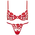 Completo intimo con ricamo labbra rosse, reggiseno con ferretto e perizoma coordinato per lei - S / Set reggiseno e perizoma / Rosso