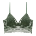 Französisches grünes Spitzen-Bralette mit kabellosen Dreieckskörbchen und Blumenstickerei - S / Dunkelgrün