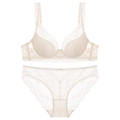 Conjunto de lencería de encaje blanco crema con bordado floral y volantes - 70B / Conjunto Albaricoque