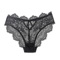 French style sexy black lace panties with floral patterns and delicate eyelash trim - Black