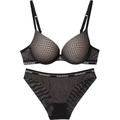 Sexy contrast letter lingerie set with mesh bra and panty for women's lifting and support - Black And Nude