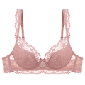 Soutien-gorge push-up élégant en dentelle française rose mauve avec motifs floraux - Haut Rose