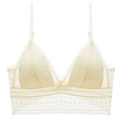 Hellgelbes französisches Spitzen-Bralette mit Triangel-Cups und Blumenmuster - S / Beige