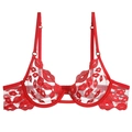 Soutien-gorge sexy en résille rouge avec broderie lèvres et armatures pour la Saint-Valentin - S / Hauts / Haut Rouge