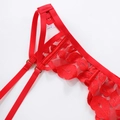 Lingerie en dentelle rouge brodée de lèvres avec anneaux dorés, taille M - S / Bas / Porte-Jarretelles Rouge