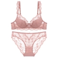 Completo intimo in pizzo color malva con reggiseno con ferretto e slip abbinati - Rosa / 70B