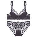 Set intimo in pizzo nero elegante con motivi floreali e tessuto a rete sottile - Nero / 70B