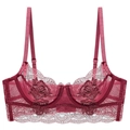 Sujetador de encaje burdeos con bordado floral y encaje de pestañas para mujer - 70B / Rojo