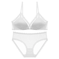 Französisches weißes Spitzen-Lingerie-Set mit Triangel-Cups und transparentem Mesh - S / Set mit weißen Zirkonia