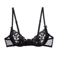 Soutien-gorge élégant en dentelle florale noire avec mesh ultra-fin et détails de nœuds fins - S / Noir (Soutien-gorge Uniquement)