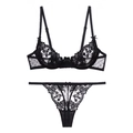 Ensemble lingerie en dentelle noire avec broderie florale et détails en tulle - S / Noir (Soutien-gorge Et String)