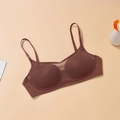 Απρόσκοπτο καφέ bralette χωρίς μπανέλες με δίχτυ σε σχήμα V και λεπτές τιράντες - S / Καφέ