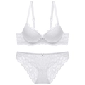 Conjunto de lencería de encaje blanco con sujetador push-up y braga alta - 70A / Juego / Blanco