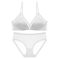 French style white triangle cup lace lingerie set with smooth satin fabric for women - S / White