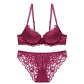 Conjunto de lencería de encaje granate con sujetador push-up y bragas de encaje a juego - Conjunto granate / 70A