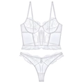 Ensemble lingerie corset en dentelle blanche avec broderies et volants délicats - L / Blanc