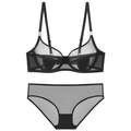 Conjunto de lencería de malla francesa con sujetador con aro y braguita negra a juego - 70B / Negro