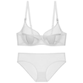 Conjunto de lencería de malla blanca sexy con sujetador con aros y braguita a juego - 70B / Blanco