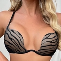 Sujetador push-up sexy con escote en U, malla ondulada y soporte para realce lateral - 70A / Negro