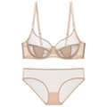 Conjunto de lencería de malla transparente francesa con sujetador con aro en color champán - 70B / Color Piel