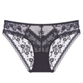 Sexy zwarte kanten slip met bloemenpatroon en geschulpte randen voor dames - S / Zwart
