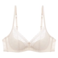 Elegant light beige lace bra with floral embroidery and breathable mesh panels - 75B / Apricot