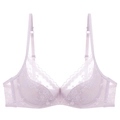 Elegant lavender lace bra with floral pattern and mesh stitching on white background - 75B / Light Purple