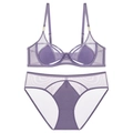 Elegant purple mesh lingerie set for women featuring a wired bra and matching panties - 70B / Top And Bottom / Purple