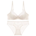Completo intimo in pizzo francese crema con reggiseno con ferretto morbido e slip - 70A / Albicocca