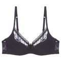 French style black lace bra with soft underwire and breathable mesh for a sexy look - 75B / Black