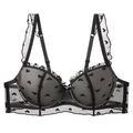 Reggiseno in rete nera con cuori in velluto e spalline con ruches eleganti - 70B / Top Nero