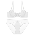 Weißes Dessous-Set aus durchsichtigem Netzgewebe mit Spitzen-BH und passendem Slip - 70B / Weiß