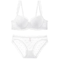 Completo intimo in pizzo bianco stile francese con motivi a cuore e volant dolci - 70B / Set con Zirconia Bianca