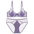 Modernes lila Dessous-Set aus Netzstoff mit Bügeln und goldenen Ringdetails am Träger - 70B / Lila