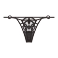 Détail d'un string noir avec motifs géométriques ajourés et fines brides latérales - M / Noir