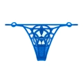 Dettaglio di un perizoma in pizzo blu con motivi geometrici traforati e rete mesh - S / Perizoma Blu