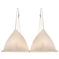 Bralette beige minimalista con tirantes finos, copas triangulares y detalles de nudos - M+(Copa C) / Color Piel